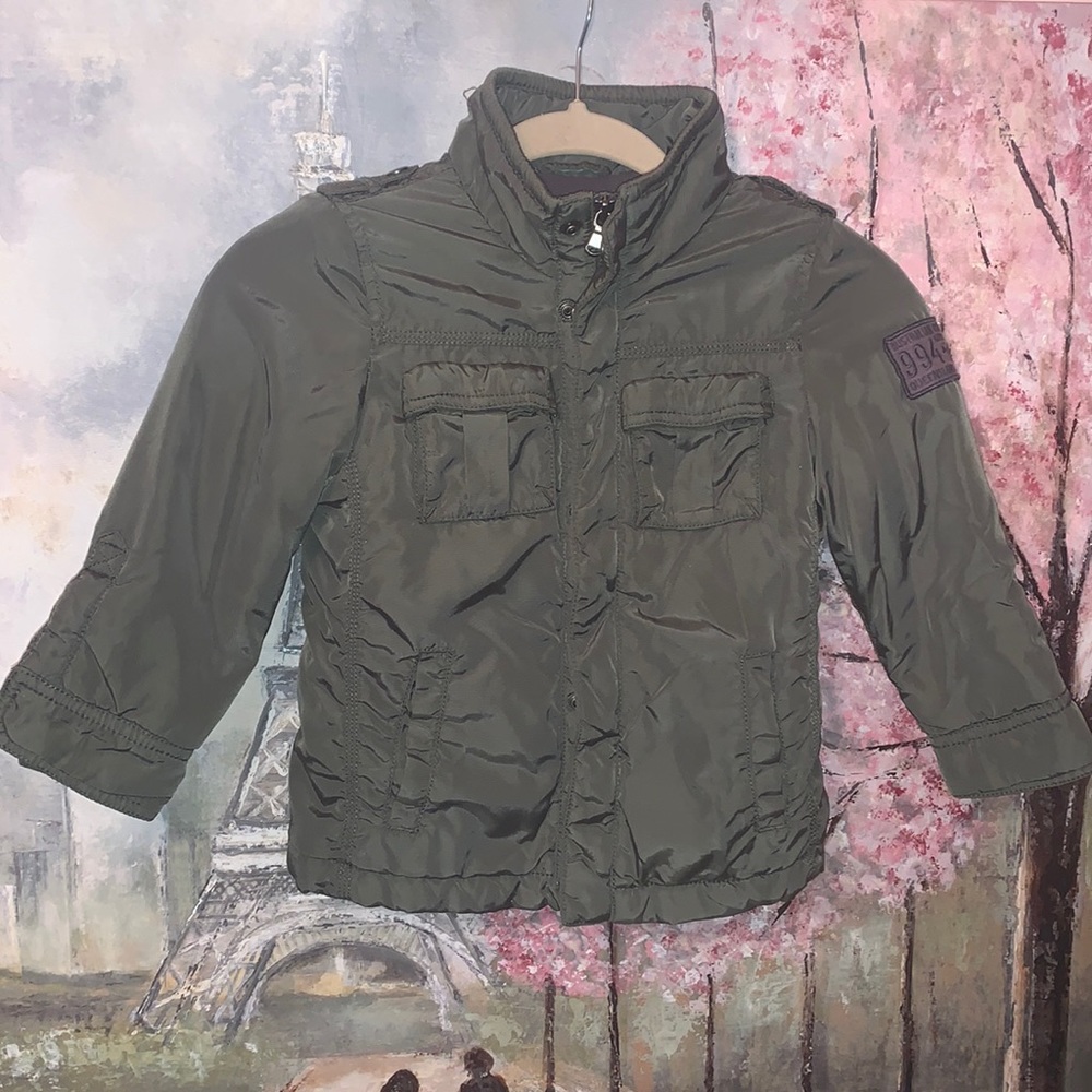 Benetton Army Green Military Style Children's Jacket Coat XXS Age 3-4 EUC